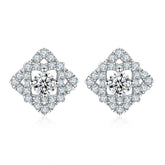 Round Zircon Clover Square Silver Studs Earrings for Women